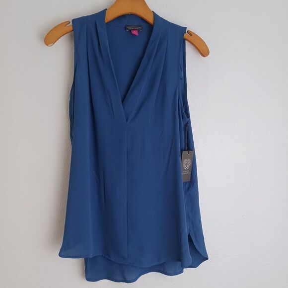 Vince Camuto Blue Solid Sleeveless Hi-Lo Blouse XS - Picture 2 of 6